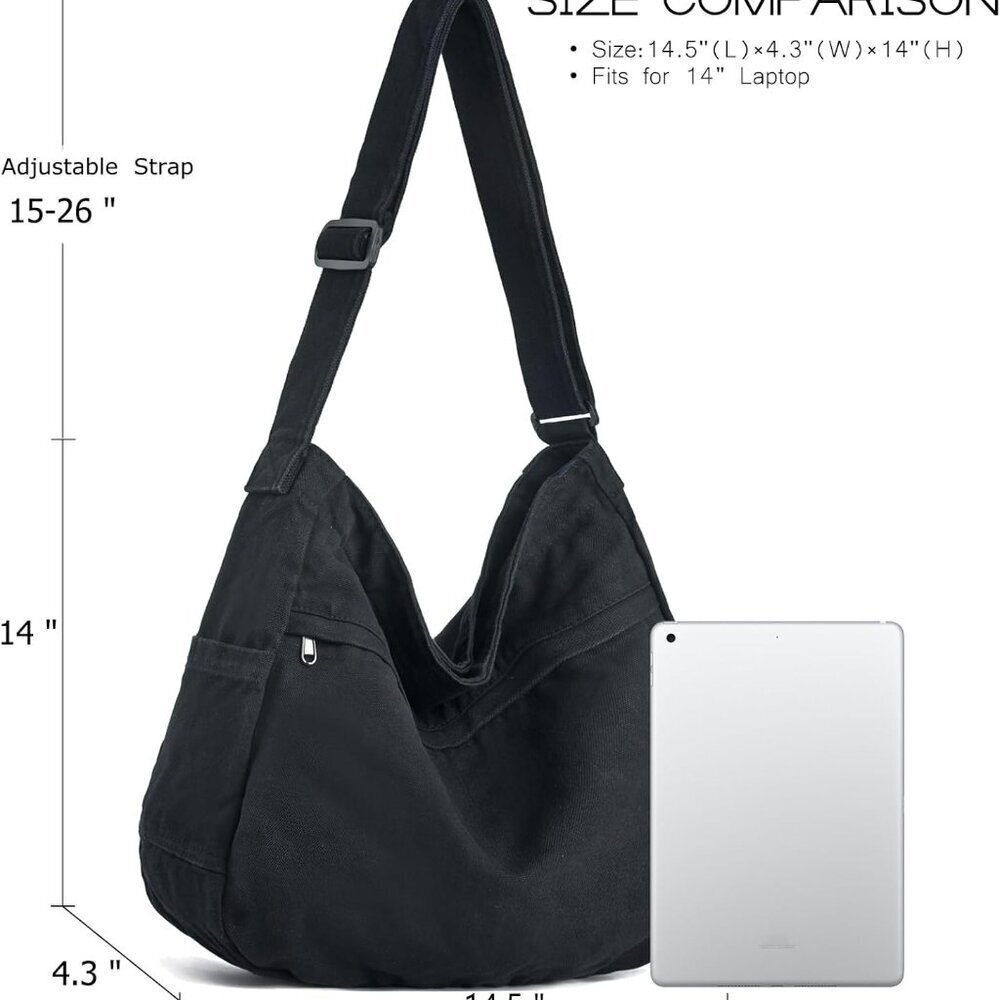 Canvas Hobo Crossbody Tote Bag for Women Men Large Capacity Travel Work - Picture 4 of 6